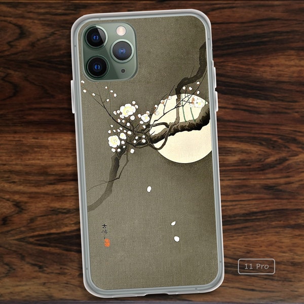 Japanese moon iPhone case with romantic fine art cherry blossoms