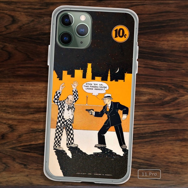 Cool comic iPhone case about urban crime, with boho police detective and bad guy