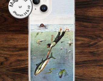 Funny Fishing iPhone Case: Quirky Ocean Art, MagSafe, for models 14 - 17