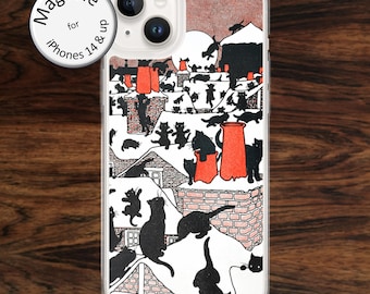 MagSafe Black Cats iPhone Case: Vintage Children's Book Illustration for models 14 - 17