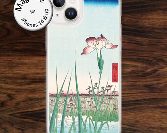 Japanese flower iPhone case (MagSafe) with purple Asian art design by Hiroshige, for flower lovers and nature lovers, for models 14 - 17