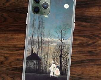 Fine art iPhone case with painting of weird couple at night under moon by Rousseau