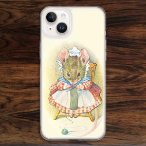 Beatrix Potter iPhone Case: Mouse Knitting Nostalgic Art (17)
