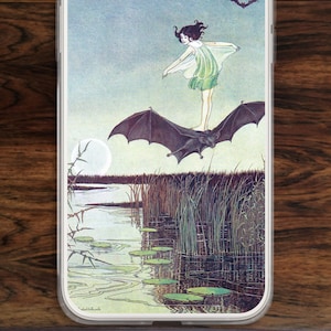 Flying bat fairy iPhone case with fantasy drawing storybook art