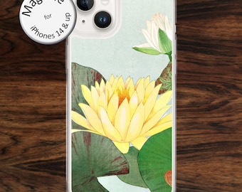 MagSafe: Flower iPhone case with pretty yellow, white blooms from Japanese art design for iPhone models 14 - 17