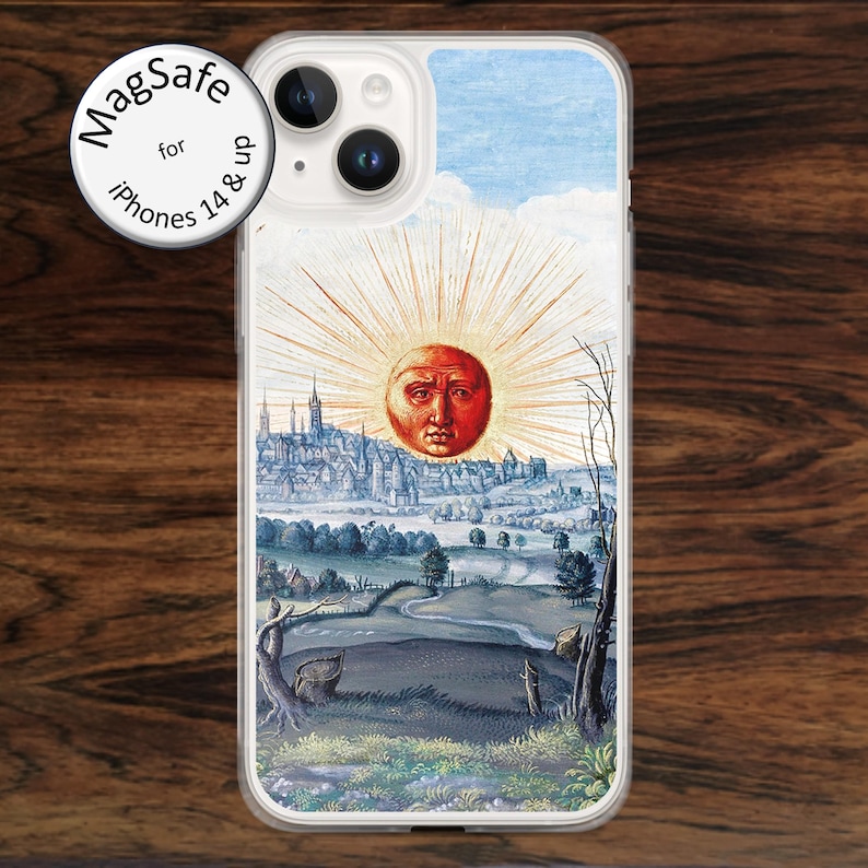 Quirky Medieval Sun iPhone MagSafe Case: Boho Art Design for models 14 - 17 image 1