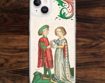 Medieval art iPhone case with happy couple people for Middle Ages fans, history lovers (17)