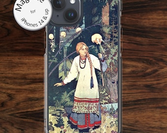 MagSafe: Russian iPhone case, folk tale woman and creepy goth skull flashlight for iPhone models 14 - 17