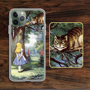 Alice & Cheshire Cat iPhone case for Wonderland fans, Lewis Carroll lovers, artwork by Tenniel