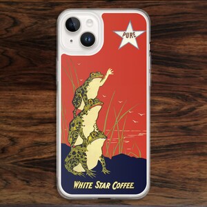 Vintage frog coffee ad iPhone case: quirky red java lover poster gift (17)