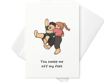 You Sweep me off my Feet BJJ Card  |  Cute jiu jitsu valentines card, cute mma greeting card, wrestling martial arts gift