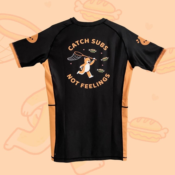 Dog BJJ Rash Guard Mens Womens | Catch Subs Not Feelings Shiba Jiu jitsu Rashie
