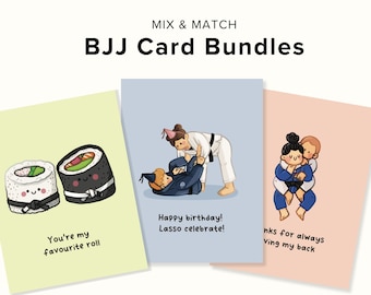 Jiu jitsu BJJ Card Bundles of 3 or 5  |  Jiu Jitsu Birthday Cards, Friendship Card, Valentines Day Card, Black Belt Card