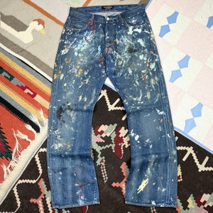 Vintage 90s 1990s Polo Ralph Lauren Paint Splatter Denim Jeans Button Fly Size 33x31