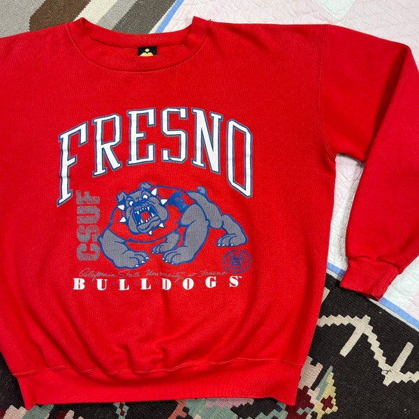 Vintage 90s 1990s Fresno State Bulldogs Graphic Crewneck Sweatshirt Red Men's Large