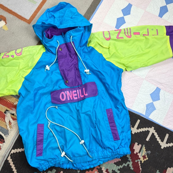 Vintage 90s 1990s O'neill Anorak 1/2 Zip Windbreaker Jacket Neon Surf Skate Spellout Medium