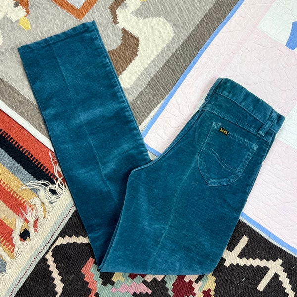 Vintage 80s 1980s Lee High Waist Corduroy Pants Teal Made in USA Hippie Festival Women's 24x30