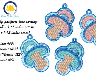 FSL Pacifier lace earring, Machine Embroidery Design, Free Standing Lace FSL, Digital Download