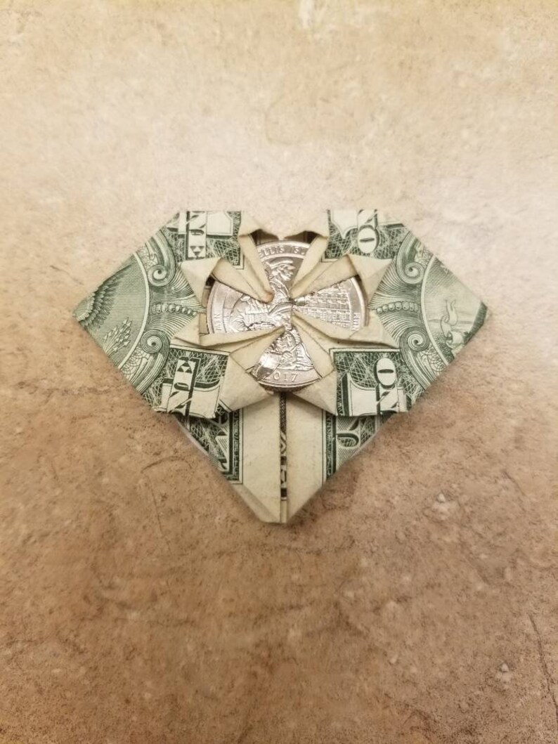 Origami Dollar's Heart With Quarter in the Middle by Grace Etsy