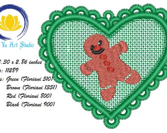 Cookie Man Green Heart lace, Machine Embroidery Design, Free Standing Lace FSL, Digital Download