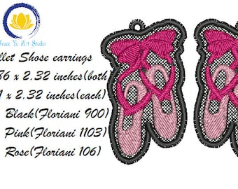 Ballet Dance Lace earrings FSL, Machine Embroidery Design, Free Standing Lace FSL, Digital Download