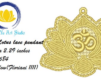 FSL Om Lotus lace pendant, Machine Embroidery Design, Free Standing Lace FSL, Digital Download