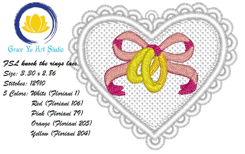 FSL knock the rings white heart lace, Machine Embroidery Design, Free Standing Lace FSL, Digital Download image 1
