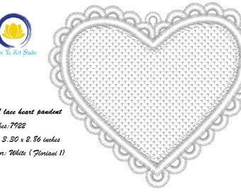 FSL white heart lace pendant, Machine Embroidery Design, Free Standing Lace FSL, Digital Download