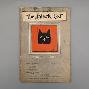 The Black Cat: Monthly Magazine of Original Short Stories, August Issue, Rare Vintage Art Nouveau Literary Magazine (1909)