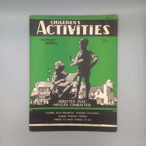 Actividades infantiles para el hogar y la escuela, edición de abril, revista antigua de educación y actividades sin usar (1936)
