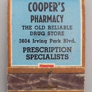 Vintage Full & Unstruck Front Strike Matchbook - Cooper&#39;s Pharmacy, Chicago (1950&#39;s)