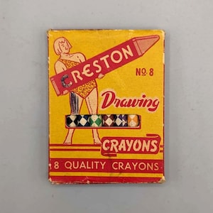 Creston Drawing Crayons, No. 8, Rare Vintage Full Box of Color School Crayons (1940&#39;s)