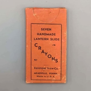 Keystone View Co., Seven Handmade Lantern Slide Crayons, Rare Vintage Full & Unused Box of Color Crayons (1930&#39;s)