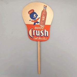 Orange Crush Soda, Vintage French Promotional Paper Two-Sided Hand Fan (1930&#39;s)