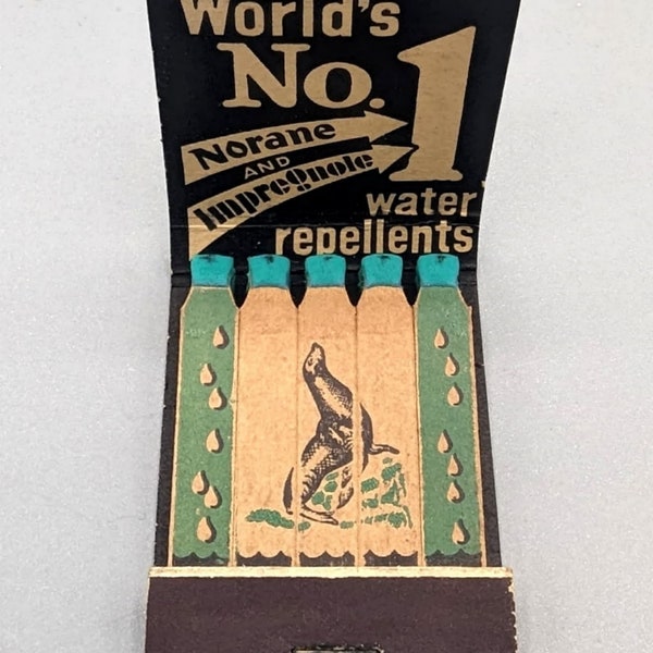 Impregnole Weather-Sealed Water Repellent, Rare Vintage Full & Unstruck Feature Matchbook (1941)