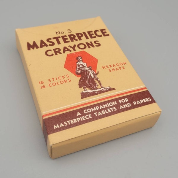 Practical Drawing Company, Masterpiece Art Crayons No. 3, Vintage Full Box of Color Crayons (1950's)