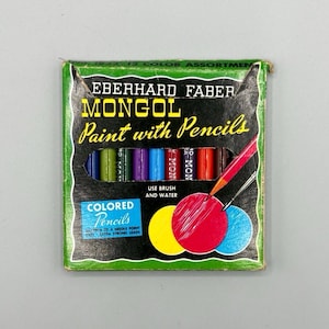Eberhard Faber, Mongol Colored Pencils - Paint w/ Pencils, Vintage Full & Unused Box w/ 12 Pencils (1950&#39;s)