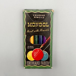 Eberhard Faber, Mongol Buntstifte - Farbe mit Bleistiften, Vintage Volle und Unbenutzte Box mit 6 Stiften (1950er Jahre)