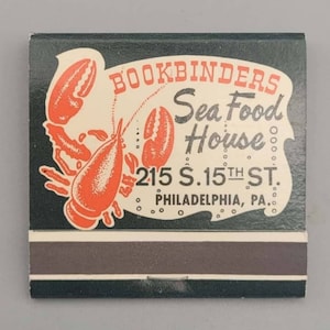 Vintage Full & Unstruck Front Strike Matchbook - Bookbinders Seafood, Philadelphia (1960s)