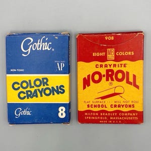 Gothic Farbstifte & Crayrite No-Roll Schulstifte, 2er Set voller und unbenutzter Schachteln mit Buntstiften (1960er Jahre)