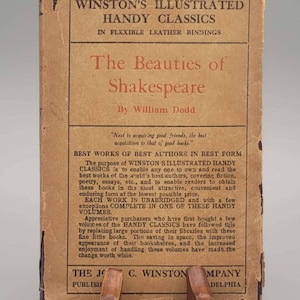 William Dodd, The Beauties of Shakespeare, Vintage Illustrated Leather Book w/ Dust Jacket (1916)