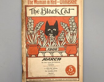 The Black Cat: Monthly Magazine of Original Short Stories, March Issue, Rare Vintage Art Nouveau Literary Magazine (1900)