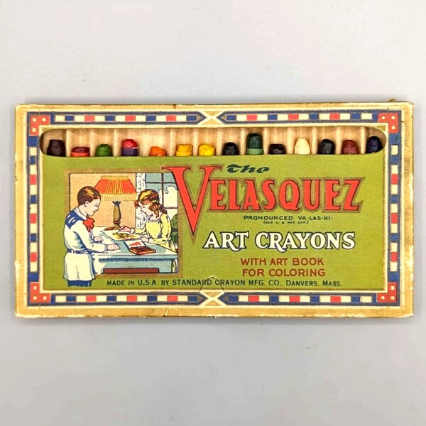 Standard Crayon Company, The Velasquez Art Crayons, Rare Vintage Full Box of Crayons (1914)