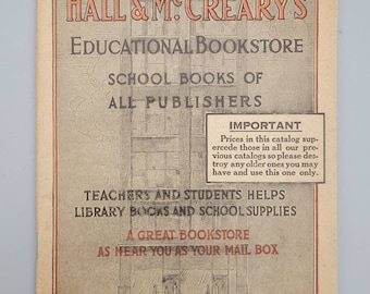 Librería educativa Hall & McCreary, catálogo de útiles y libros escolares antiguos (1917)