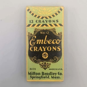 Milton Bradley Co., Embeco Crayons, Nr. 12, seltene Vintage volle und unbenutzte Schachtel mit Farbstiften (1930er Jahre)