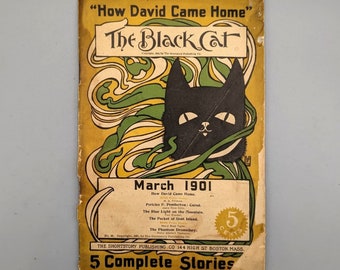 The Black Cat: Monthly Magazine of Original Short Stories, March Issue, Rare Vintage Art Nouveau Literary Magazine (1901)