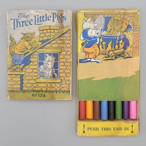 Eberhard Faber Three Little Pigs Pencils #174, Vintage Color Pencil Set w/ Original Box (1930&#39;s)