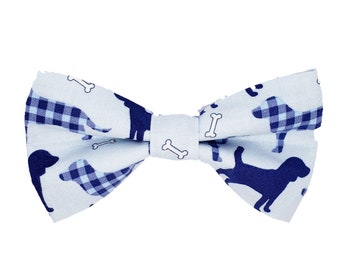 Blue Boy Dog Bow Tie - Plaid Dog Bow Tie - Boy Dog Collar Bow