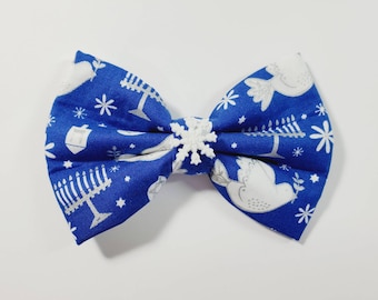 Snowflake Hanukkah Bow - Hanukkah Dog Bow Tie - Hanukkah Cat Bow Tie - Hanukkah Pet Bow Tie