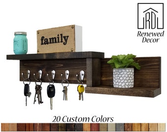 Customizable Allen Street Floating Shelf and Entryway Organizer with Key Rack - Modern Farmhouse Decor for Home or Office